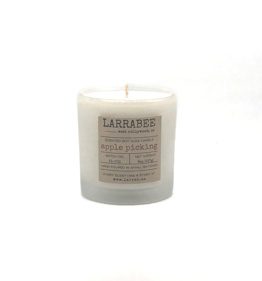 Apple Picking handcrafted candle  Frosted-Clear-Glass-Vessel Larrab.ee